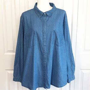 Alexander Jordan Blue Denim Polka Dot Button Down Shirt 2X